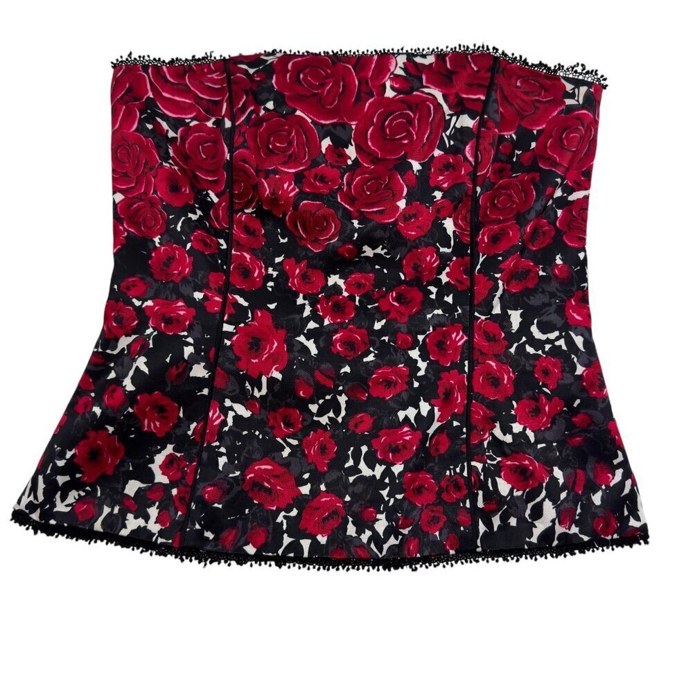 White House Black Market Satin Rose Print Romantic Y2K Bustier Women's Size 2